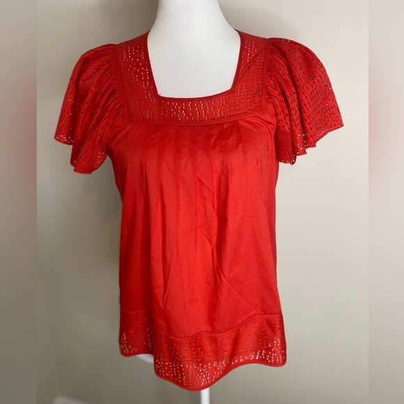 Anthropologie Pepin Poppy Ref Eyelet Flutter Sleeve Cotton Top Blouse Medium - Picture 2 of 9